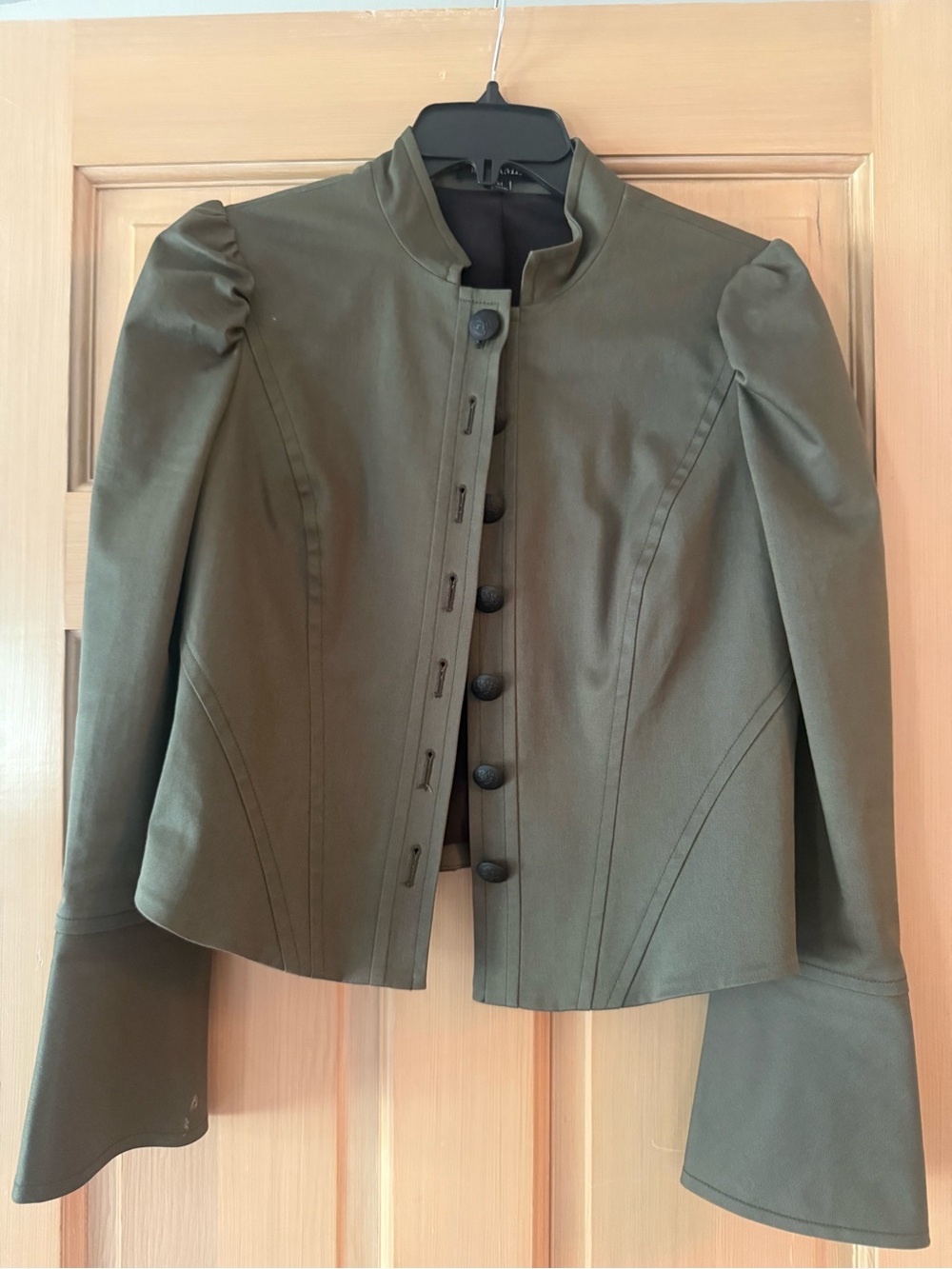 INTERMIX Olive Military-Inspired Fitted Blazer with Flared Cuffs